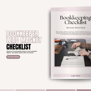 Bookkeeping Checklist Lead Magnet |  Bookkeeping Marketing | Accounting Marketing | Bookkeeper Ebook | Opt-In Template Editable Guide