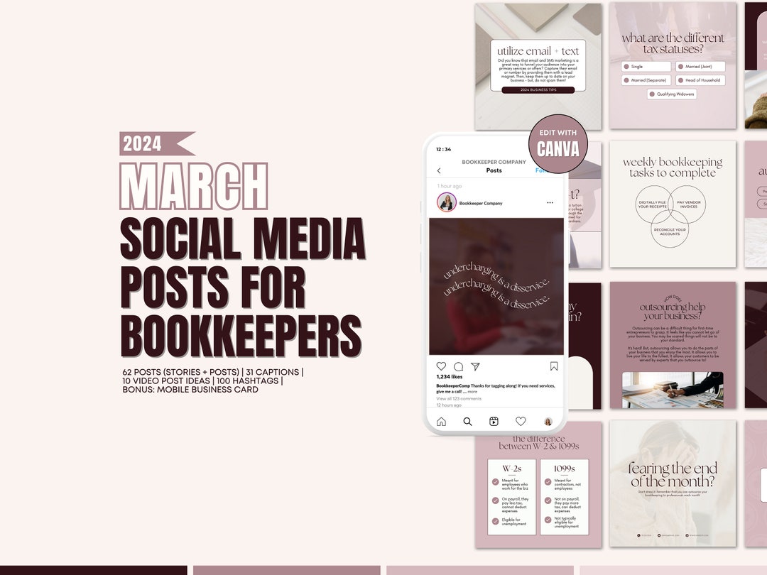 March 2024 Bookkeeping Posts | March Bookkeeper Marketing | Captions ...