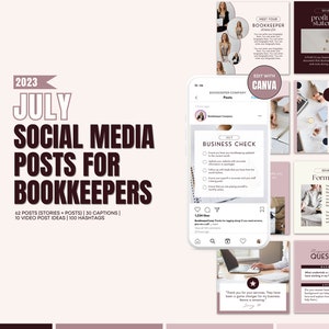 2023 July Bookkeeping Posts | July Bookkeeper Marketing | Captions and Hashtags for Financial Services | Social Media Finance | Accountant