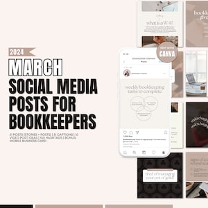 March 2024 Bookkeeping Posts | March Bookkeeper Marketing | Captions and Hashtags for Financial Services | Social Media Finance | March 2024