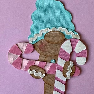 Candy cane gnome die cut paper pieced for scrapbooking and cardmaking