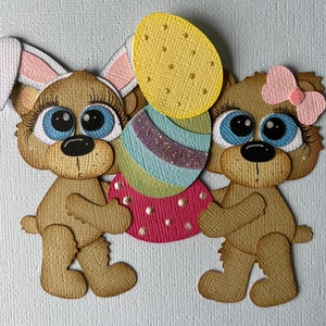 Easter Bear Bunnies die cut paper pieced for scrapbooking and cardmaking