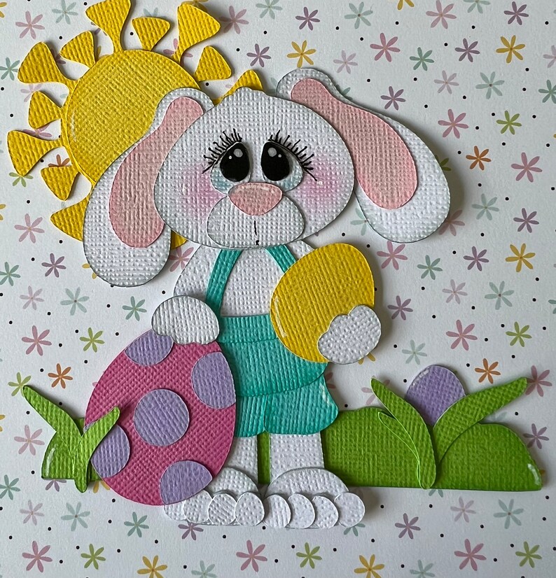 Easter Bunny With Eggs Die Cut Paper Pieced for Easter Scrapbooks and