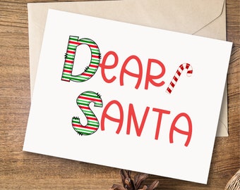 Querida postal de Santa Claus para niños / Lista de deseos de Navidad / Postal de Querido Santa en blanco / Lista de deseos de Navidad para niños