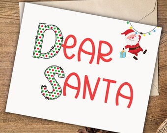 Querida postal de Santa Claus para niños / Lista de deseos de Navidad / Postal de Querido Santa en blanco / Lista de deseos de Navidad para niños