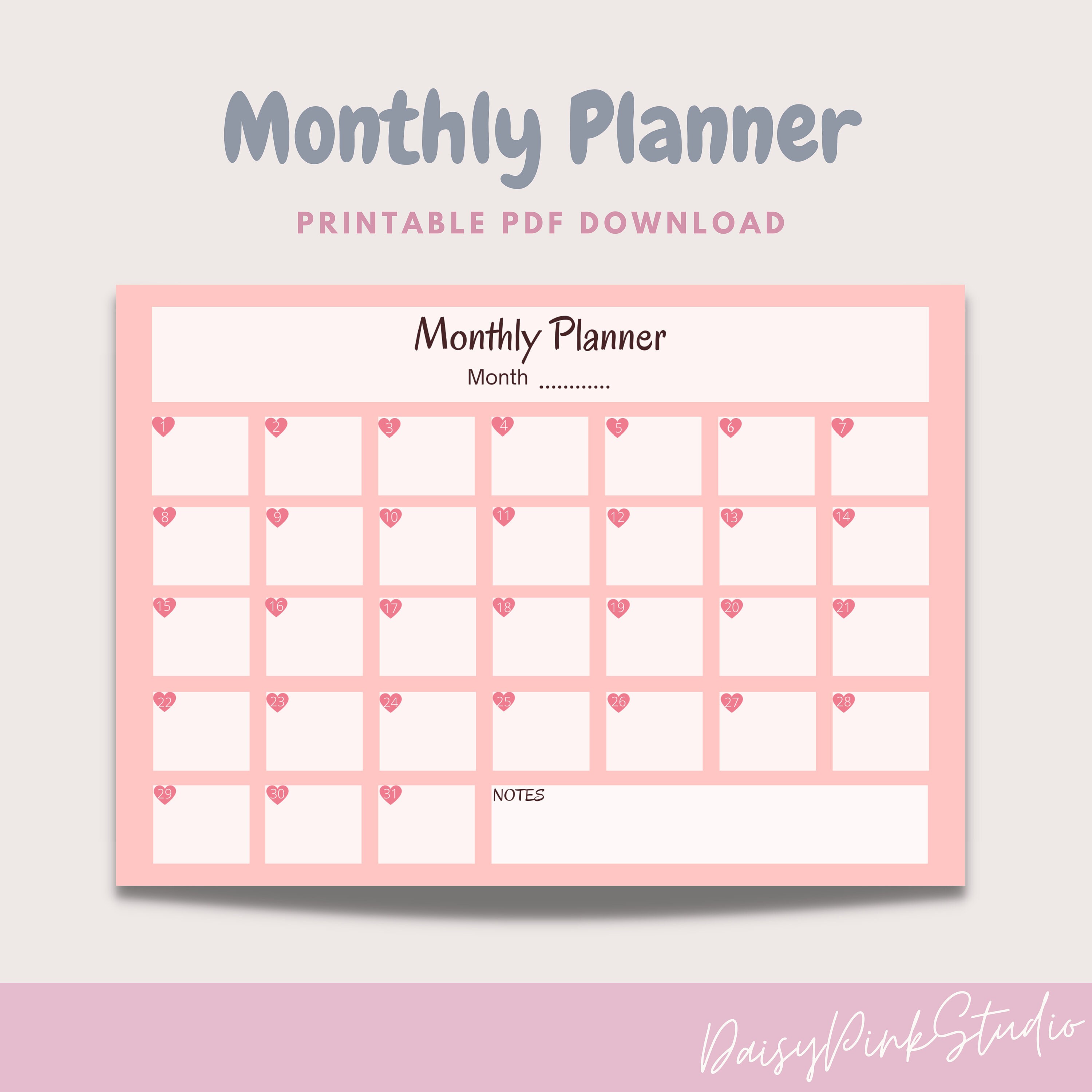 undated monthly planner printable monthly blank calendar etsy