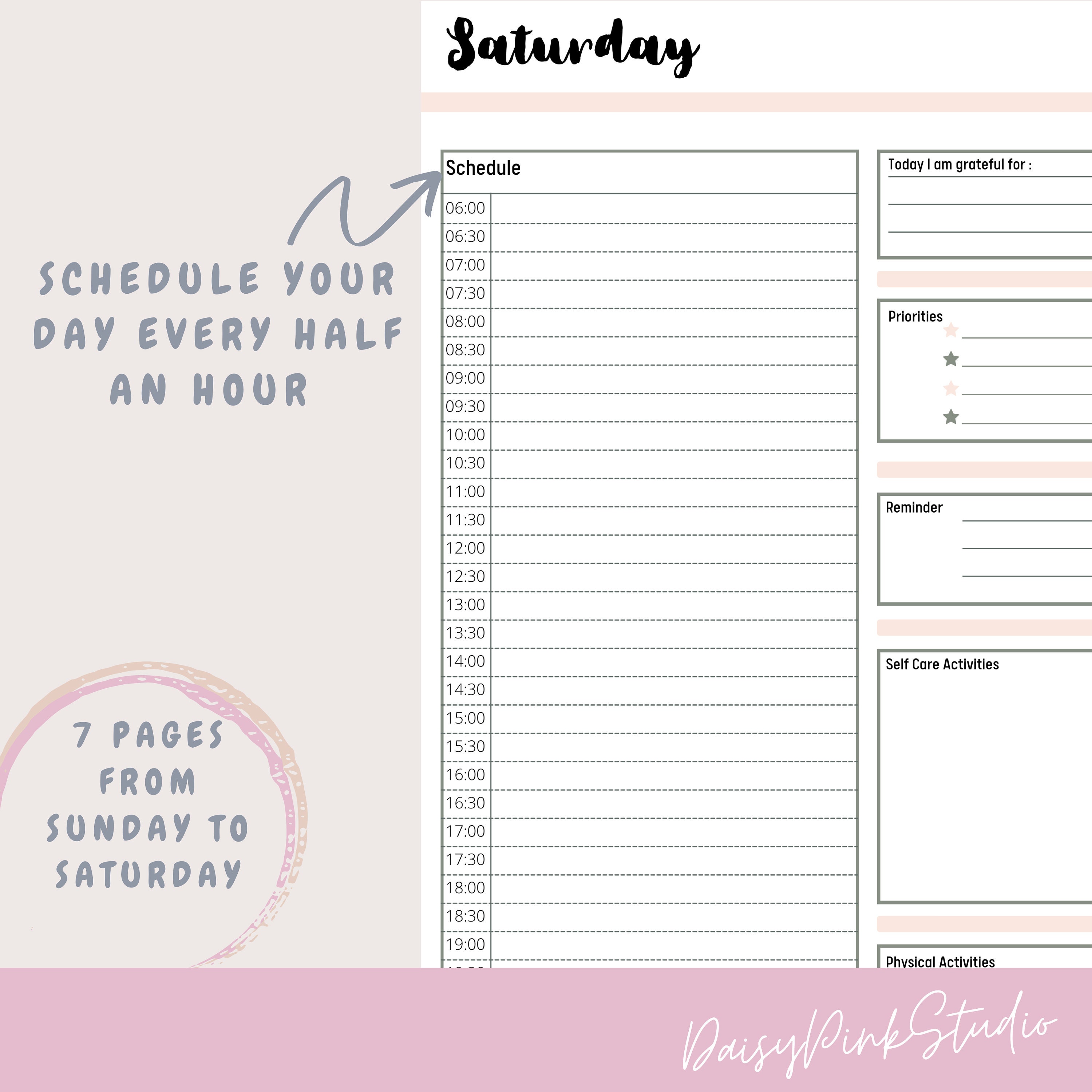 printable daily planner weekly half hourly planner etsy