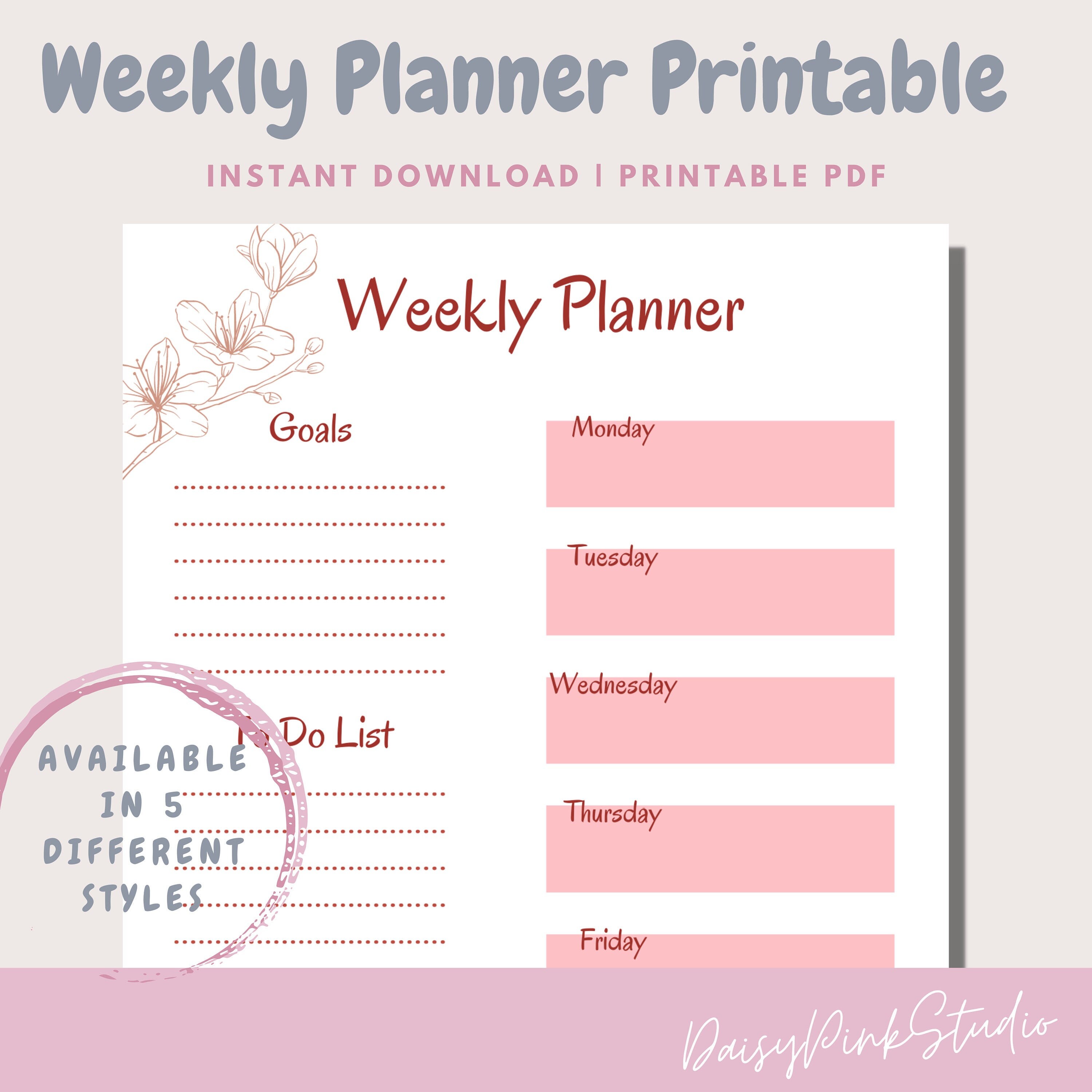 weekly planner week on one page weekly schedule printable etsy