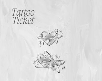 Tattoo Tickets by Tattooist Kelly | Flash Designs | Sparkle Heart Halo Tattoo Design Art | Coquette Dainty Cute Matching Design