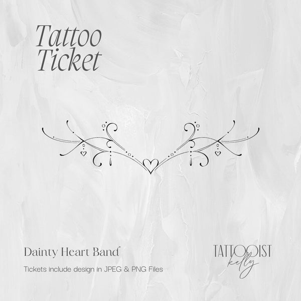 Tattoo Tickets by Tattooist Kelly | Flash Designs | Dainty Heart Band Tramp Stamp Tattoo Design | Tattoo Design Art |Linework Tattoo