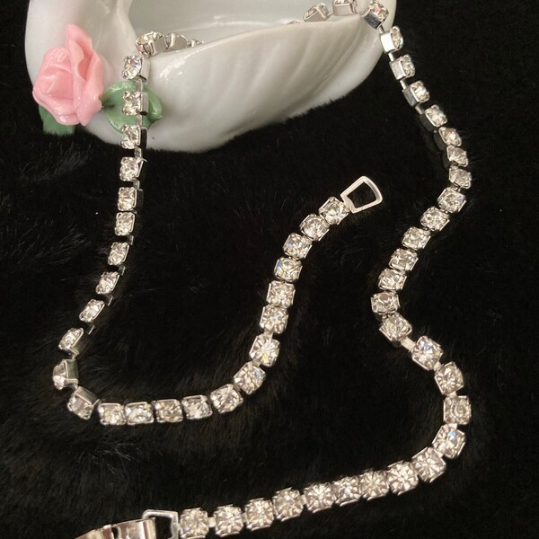 Vintage Coro rhinestone necklace, clear rhinestone choker necklace, vintage necklace, vintage jewelry
