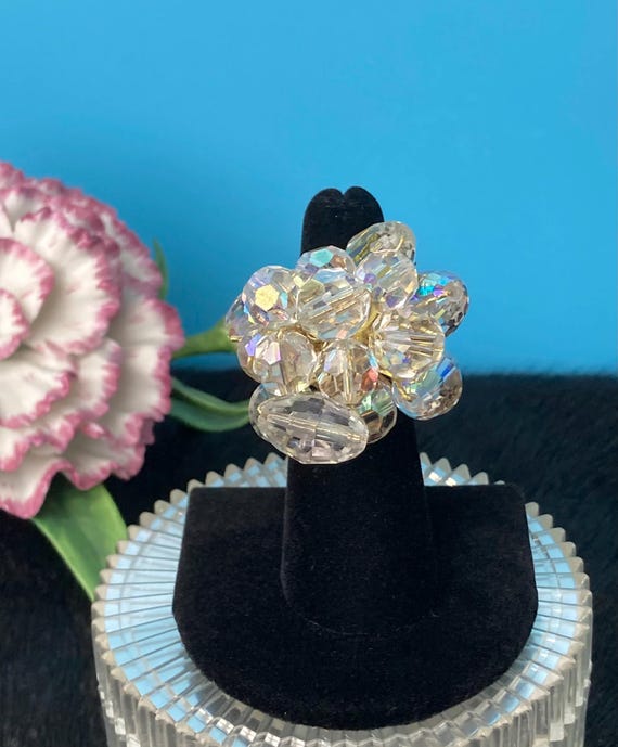 Vintage Aurora Borealis Crystal Ring: Adjustable … - image 8