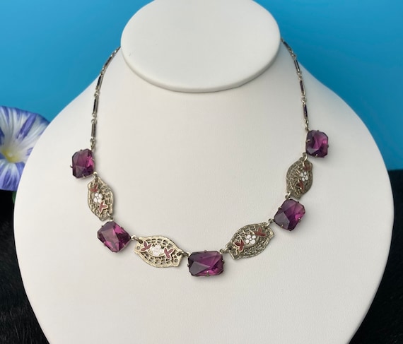 Art Deco rhinestone necklace, Art Deco jewelry, p… - image 1