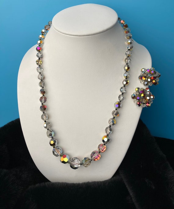 Vintage crystal necklace, crystal necklace, aurora