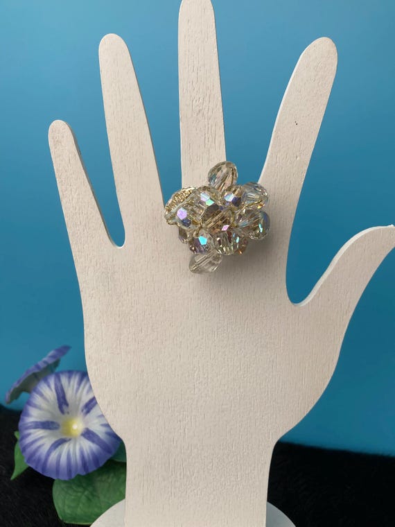 Vintage Aurora Borealis Crystal Ring: Adjustable … - image 3