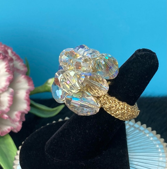 Vintage Aurora Borealis Crystal Ring: Adjustable … - image 1