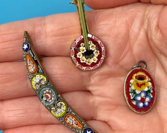 Vintage mosaic brooch, vintage mosaic pendant, mosaic jewelry, Italy mosaic jewelry, Italy mosaic brooch, Italy mosaic pendant