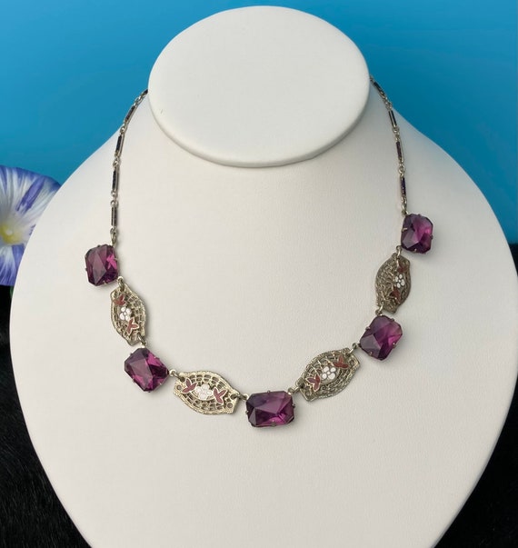 Art Deco rhinestone necklace, Art Deco jewelry, p… - image 5