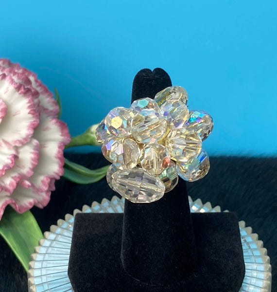 Vintage Aurora Borealis Crystal Ring: Adjustable … - image 2
