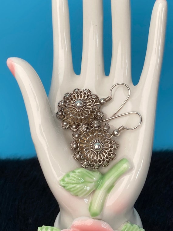 Vintage silver filigree earrings, vintage Siam ste