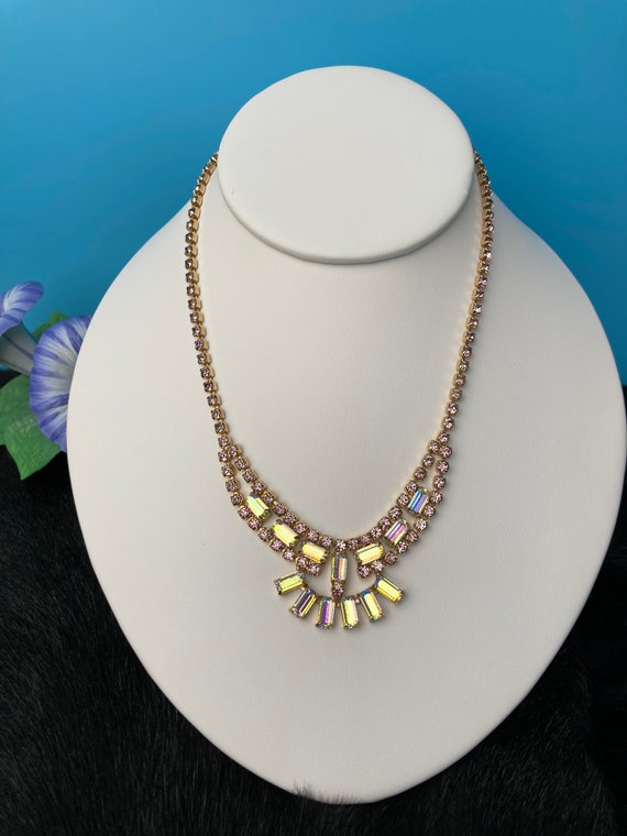 Vintage rhinestone necklace, aurora borealis neck… - image 2