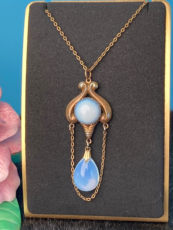 Vintage lavalier necklace, vintage moonstone glass