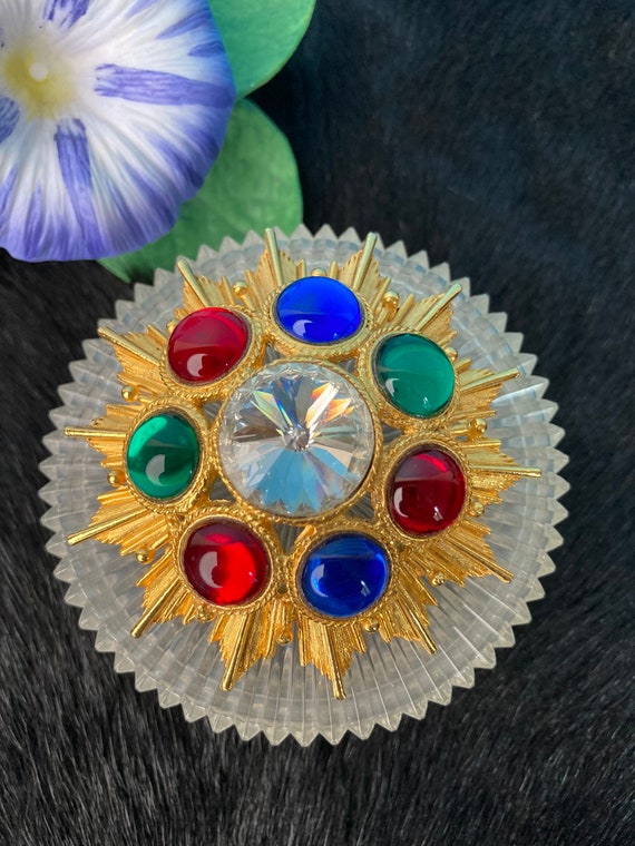 Vintage sunburst brooch, starburst brooch, 1980s … - image 1