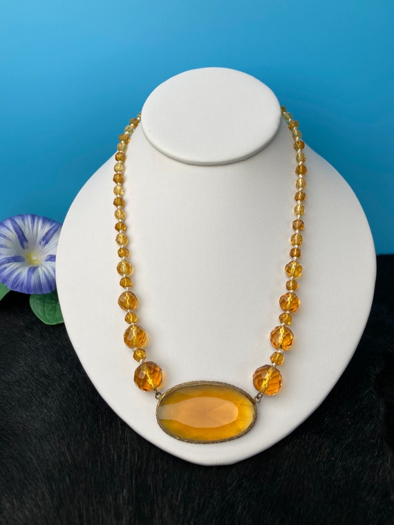 Czech topaz glass necklace, vintage Czechoslovakia