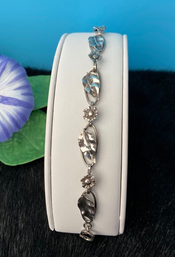 Vintage sterling silver flower bracelet, sterling 