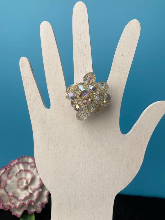 Vintage Aurora Borealis Crystal Ring: Adjustable … - image 4