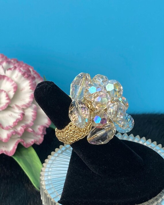 Vintage Aurora Borealis Crystal Ring: Adjustable … - image 7