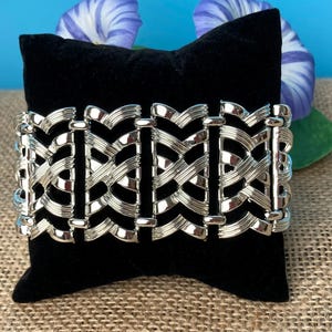 Vintage Coro Silver Tone Wide Panel Bracelet: 1960s Statement Jewelry