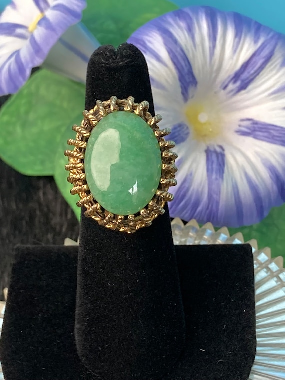 Vintage green cocktail ring, statement green glass