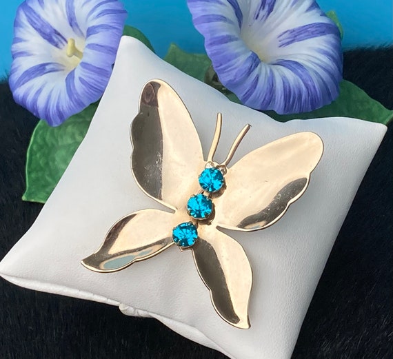 Vintage butterfly brooch, butterfly rhinestone br… - image 2