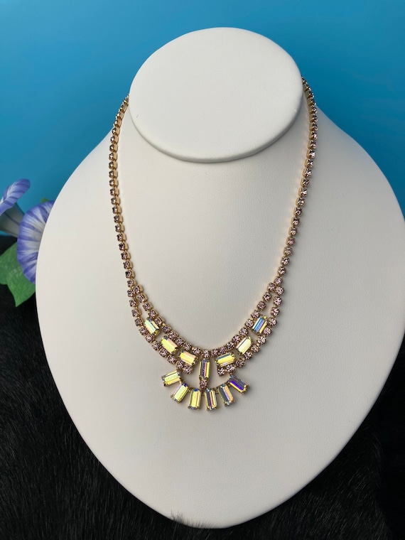 Vintage rhinestone necklace, aurora borealis neck… - image 1