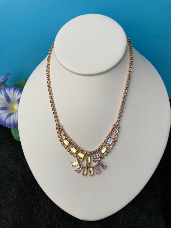 Vintage rhinestone necklace, aurora borealis neck… - image 4