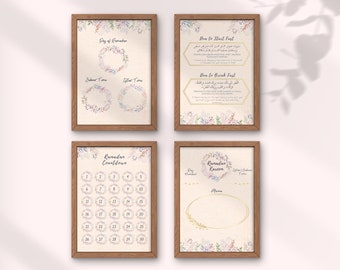 Set of 4 Ramadan Printable Decoration, Ramadan Iftar Suhoor Dua, Ramadan Menu Sign, Eid Ramadan Countdown, Eid Decoration Gift Ramadan