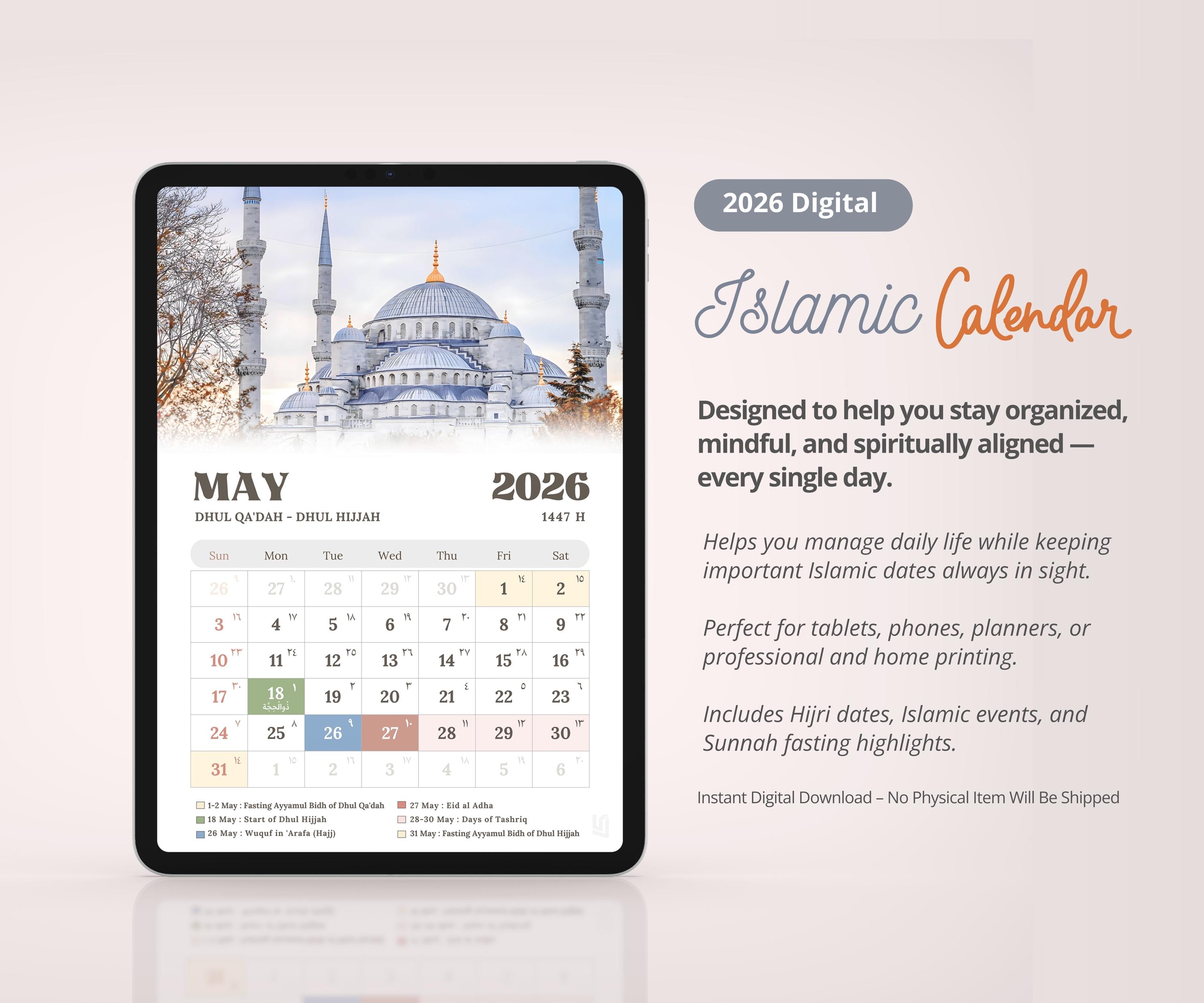 2026 Islamic Calendar Mosque Edition Digital, Muslim Calendar ...