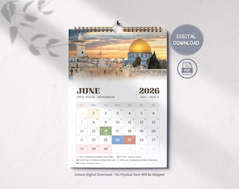 2026 Islamic Calendar Mosque Edition Digital, Muslim Calendar Productivity Printable, Hijri Calendar Islam 1447 for Muslims Planner 2026