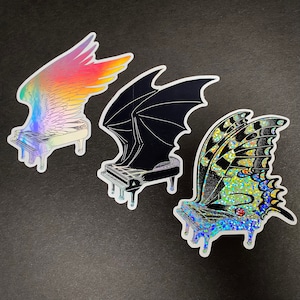 Flying Piano Holographic Stickers