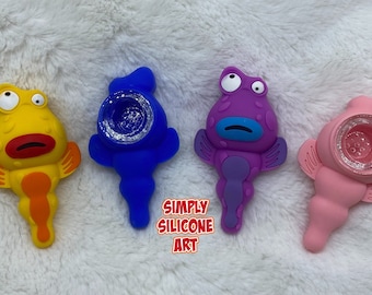 Fish Pipe, Silicone Pipe, Unbreakable Pipe, Pipe, Silicone Pipe, Pipe, Pipe with Glass Bowl, Cute Pipe, Cute Fish Pipe, Fish Silicone Pipe