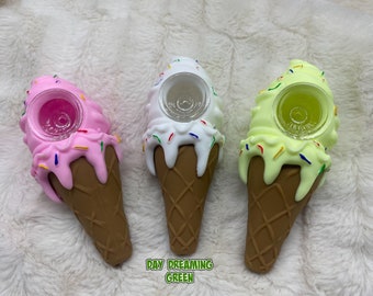 Silicone Pipe, Unbreakable Pipe, Pipe, Silicone Pipe, Pipe, Pipe with Glass Bowl, Ice Cream  Pipe, Cute Pipe