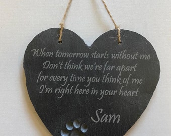 Forever Remembered: Personalized Heart Slate Memorial Plaque for Your Beloved Pet Dog or Cat