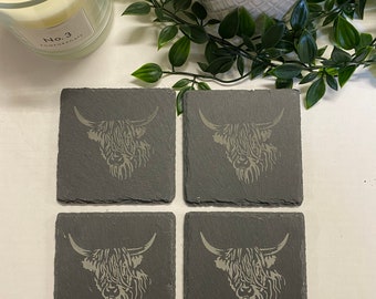 Lake District Inspired Highland Cow - Set of 4 Coasters