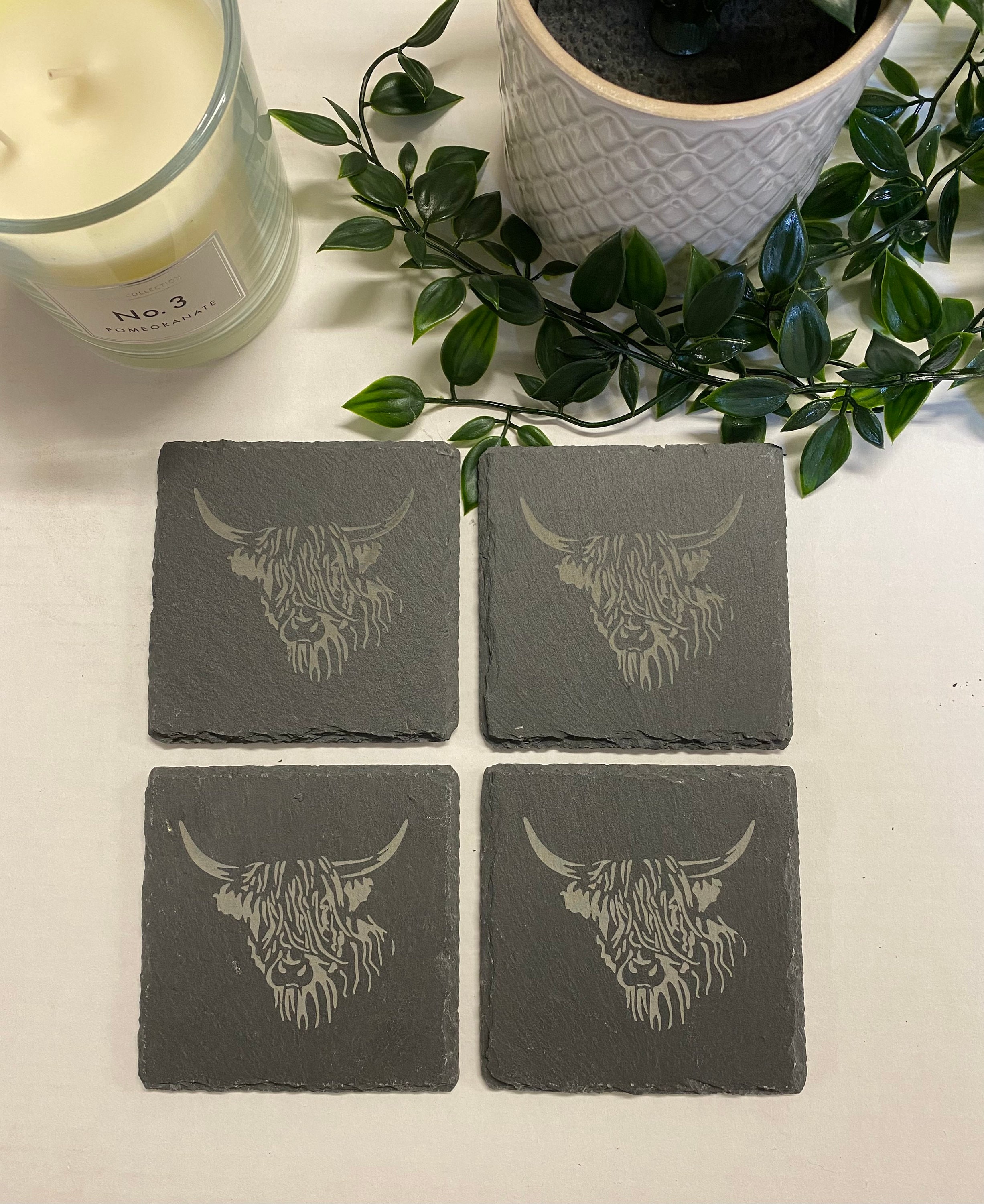 Lot De 4 Dessous De Verre En Verre Trempé - Vaches Highland Rigolotes 10x10cm