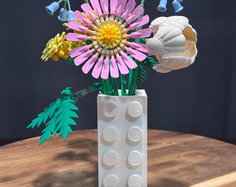 LEGO-Inspired Brick Vase • 6-Stud Block Decor, Botanical Display, Desk Holder (3D Printed)