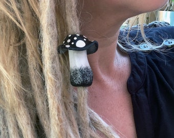 Chunky Black Dread Bead, Mushroom Dreadlock Beads