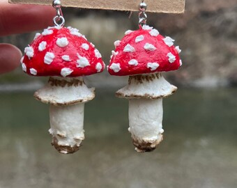 Mushroom Earrings, Amanita Muscaria , Nature Jewelry, Mushroom Jewelry, Fairy Mushroom, Earthy Jewelry, Amanita Earrings