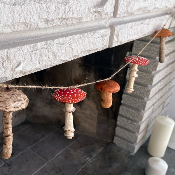 Guirlande champignon, Décoration murale champignon, Guirlande de cheminée, Décoration champignon champignon