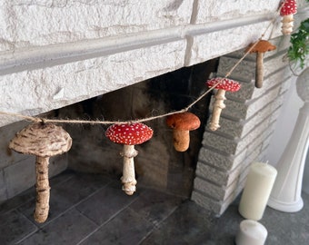 Mushroom Garland, Mushroom Wall Decor, Fireplace Garland, Mushroom Home Decorations